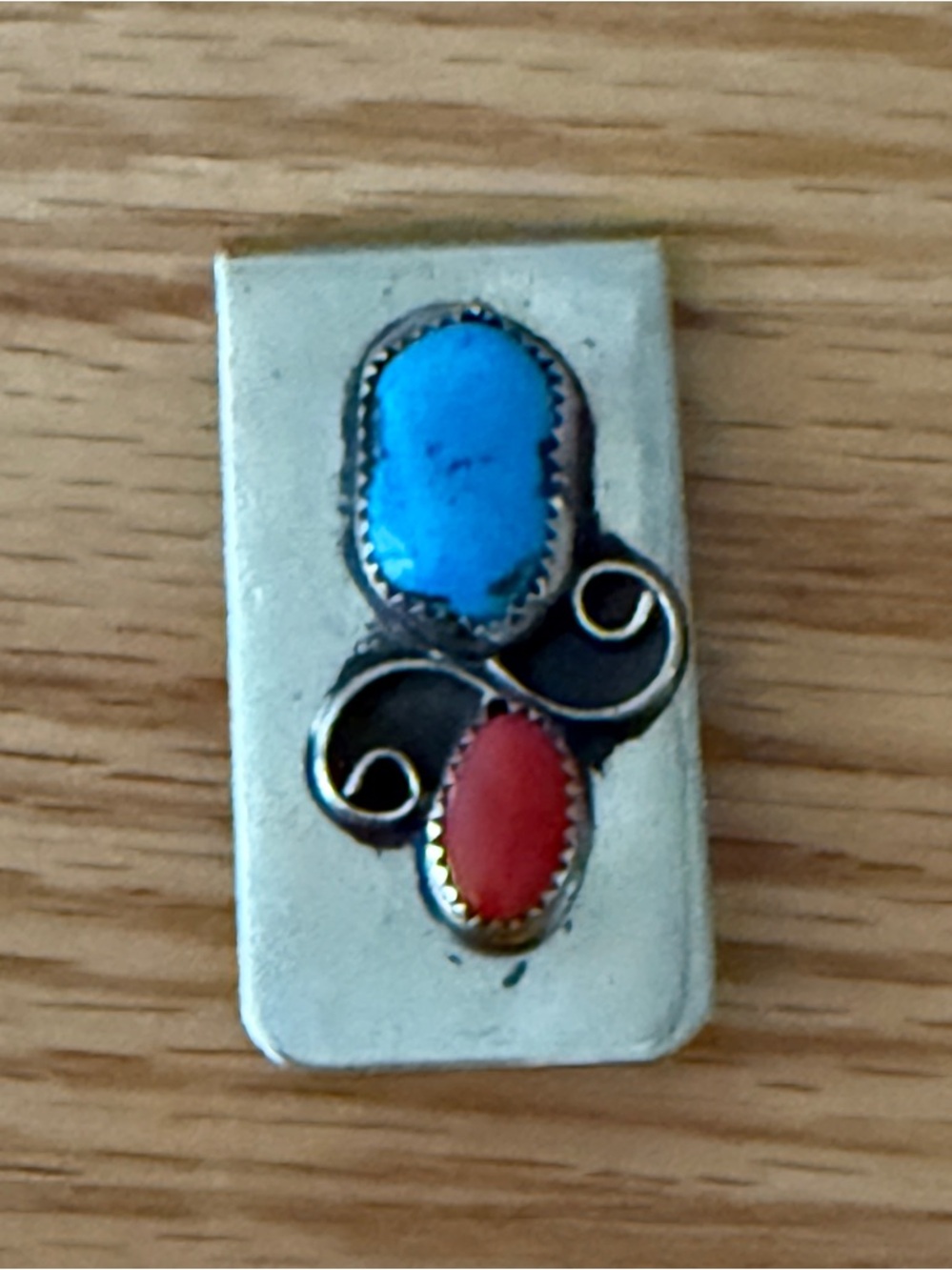 Vintage Southwestern Turquoise and Coral Stone Money Clip